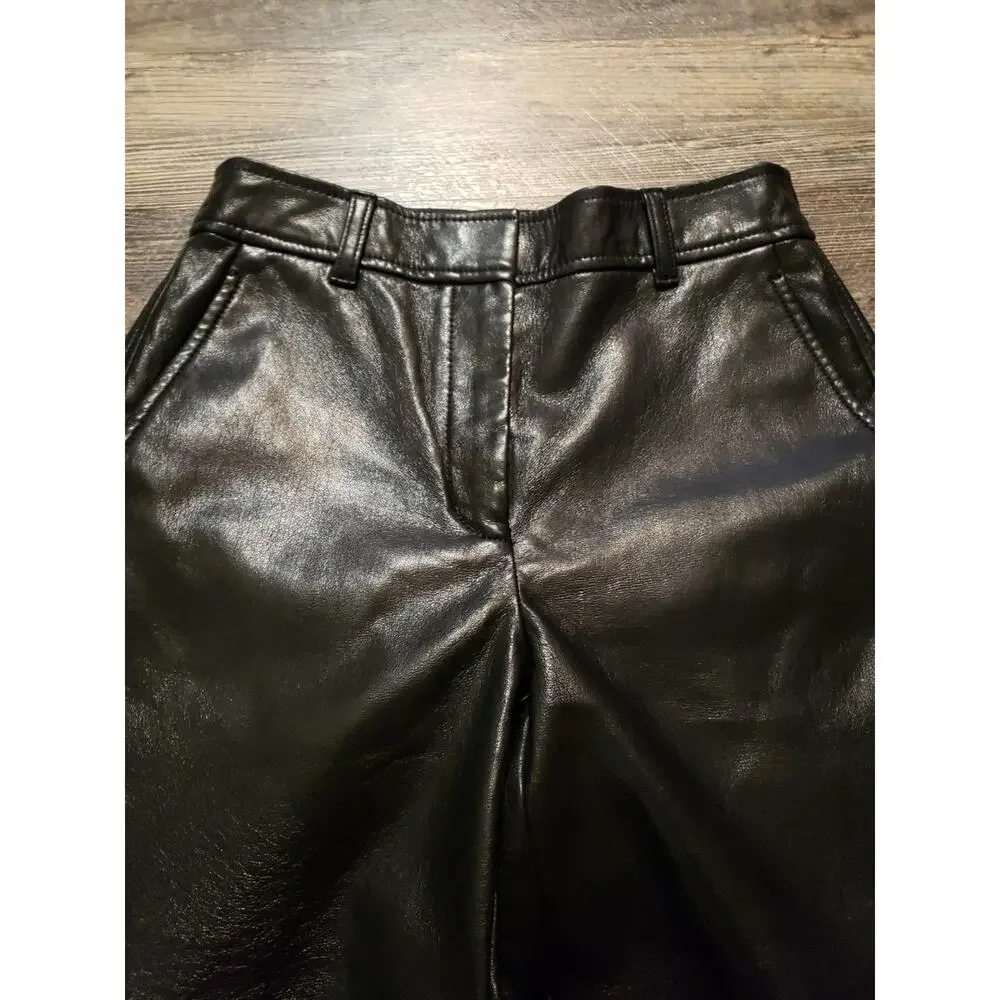 Babaton ARITZIA Women's Black Faux Leather Straight Pants Sz 00 Midrise (V4